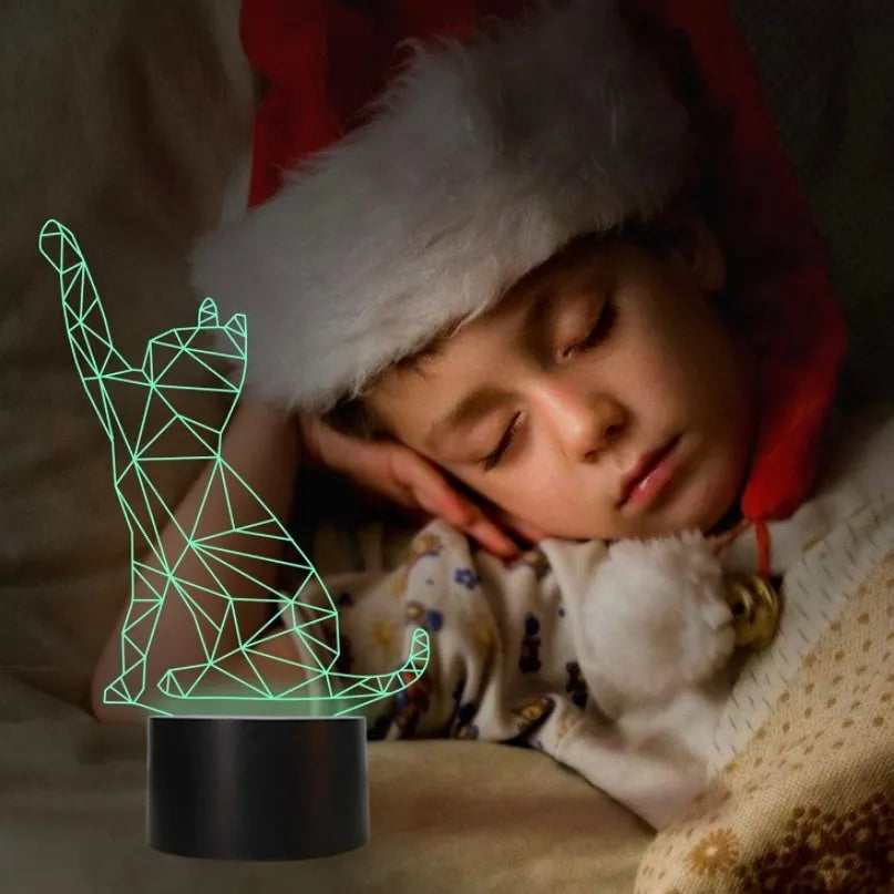 Lámpara De Noche Led Gato 3d Holograma Decoración Regalo Negra