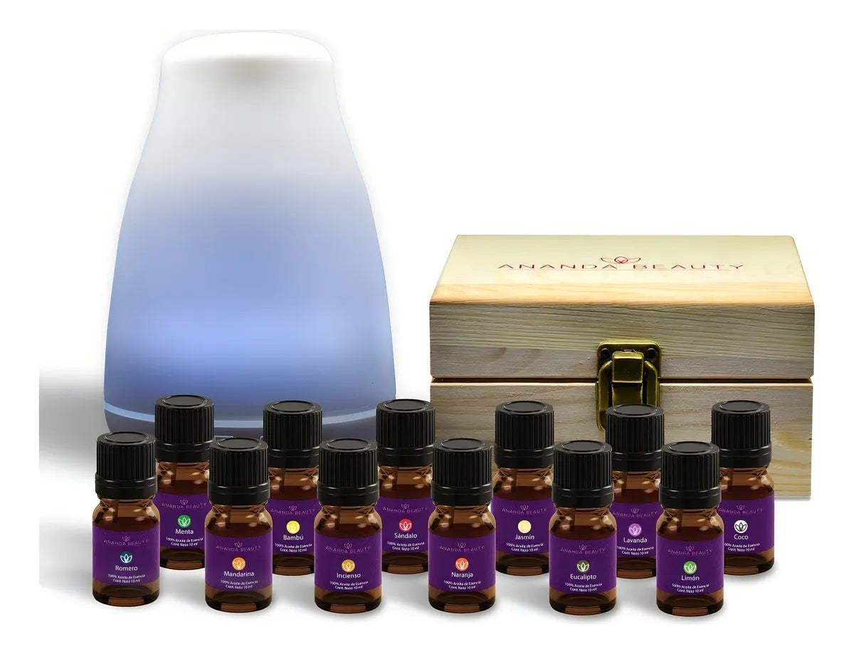 Difusor De Aroma Humidificador +12 Esencias + Caja De Madera Color Blanco