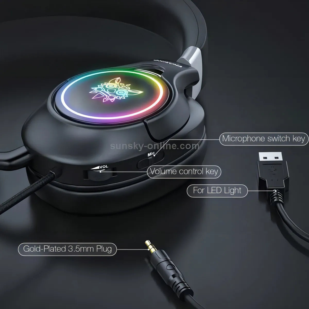 Audifonos Diadema Gamer Onikuma K15 Negros Con Luz Rgb Led
