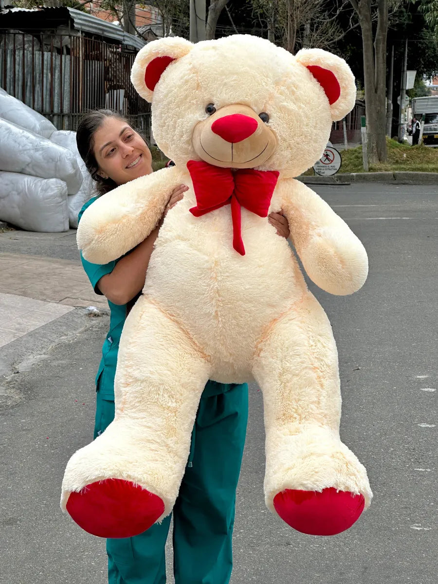 Oso de peluche gigante 1,60 Josefino Color blanco y Corbatín Rojo