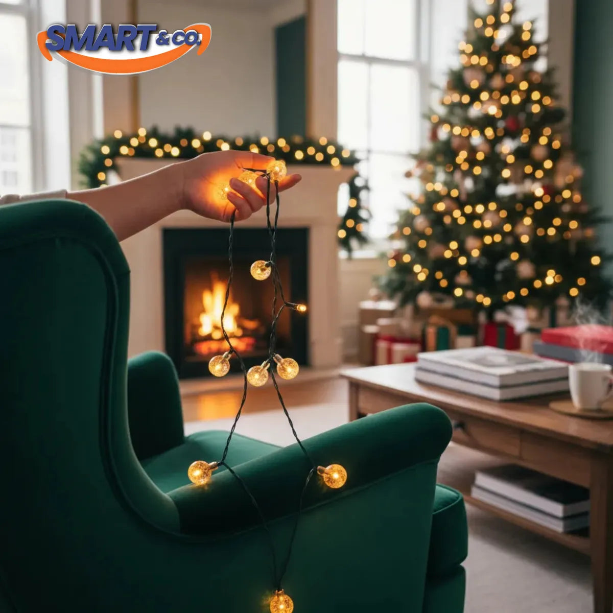 Luces Navideñas 50 Led Globos Solar Navidad Guirnalda 8 Modo Amarillo Cálido