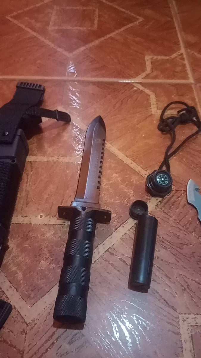 Cuchillo Tactico De Supervivencia Camping Cauchera Brujula Negro