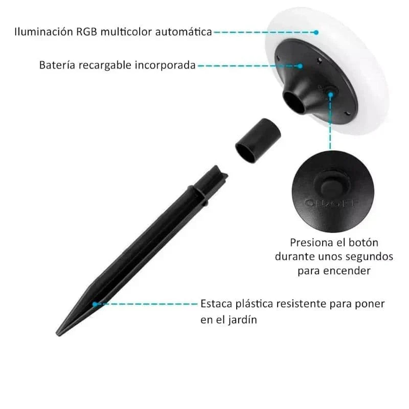 Lámpara de luz led RGB multicolor para jardín recargable