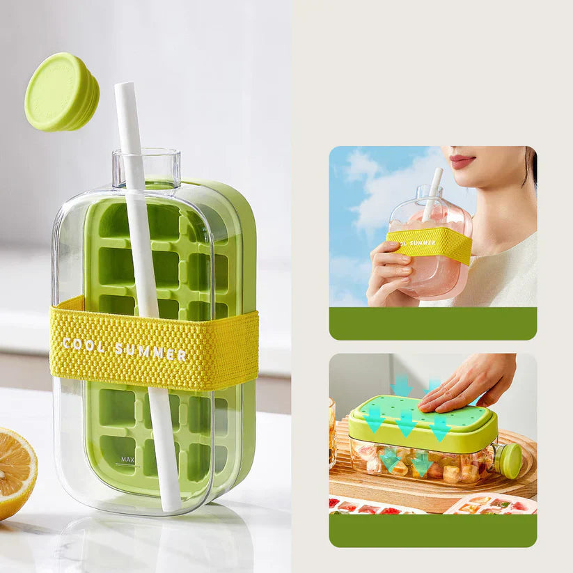 FreezeMate 500ML™ – Tu compañero de bebidas heladas termo botilito Térmica Portátil con Hielo Instantáneo 2 en 1- Sistema Rápido para Congelar, Incluye Pajita y Bandeja de Cubitos + Vaso Aislante Reutilizable con Tapa Transparente. Ideal Para Camping