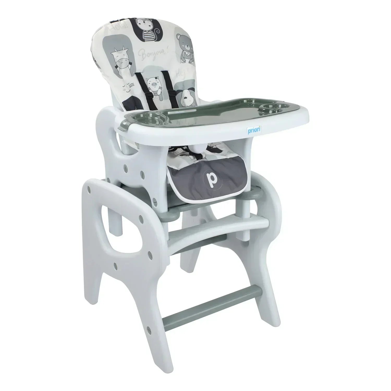 SILLA COMEDOR PARA BEBÉ 3 EN 1 CON DISEÑO DE ANIMALITOS PCM-10 PRIORI GRIS