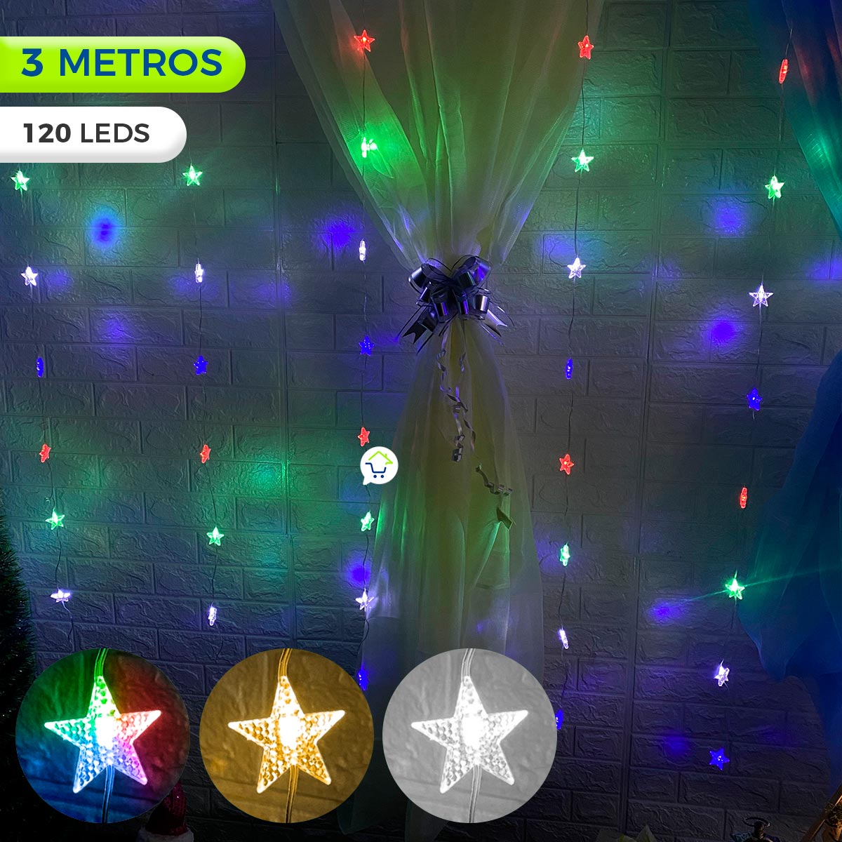 Cortina De Estrellas 3 M 120 LED Navidad 1820