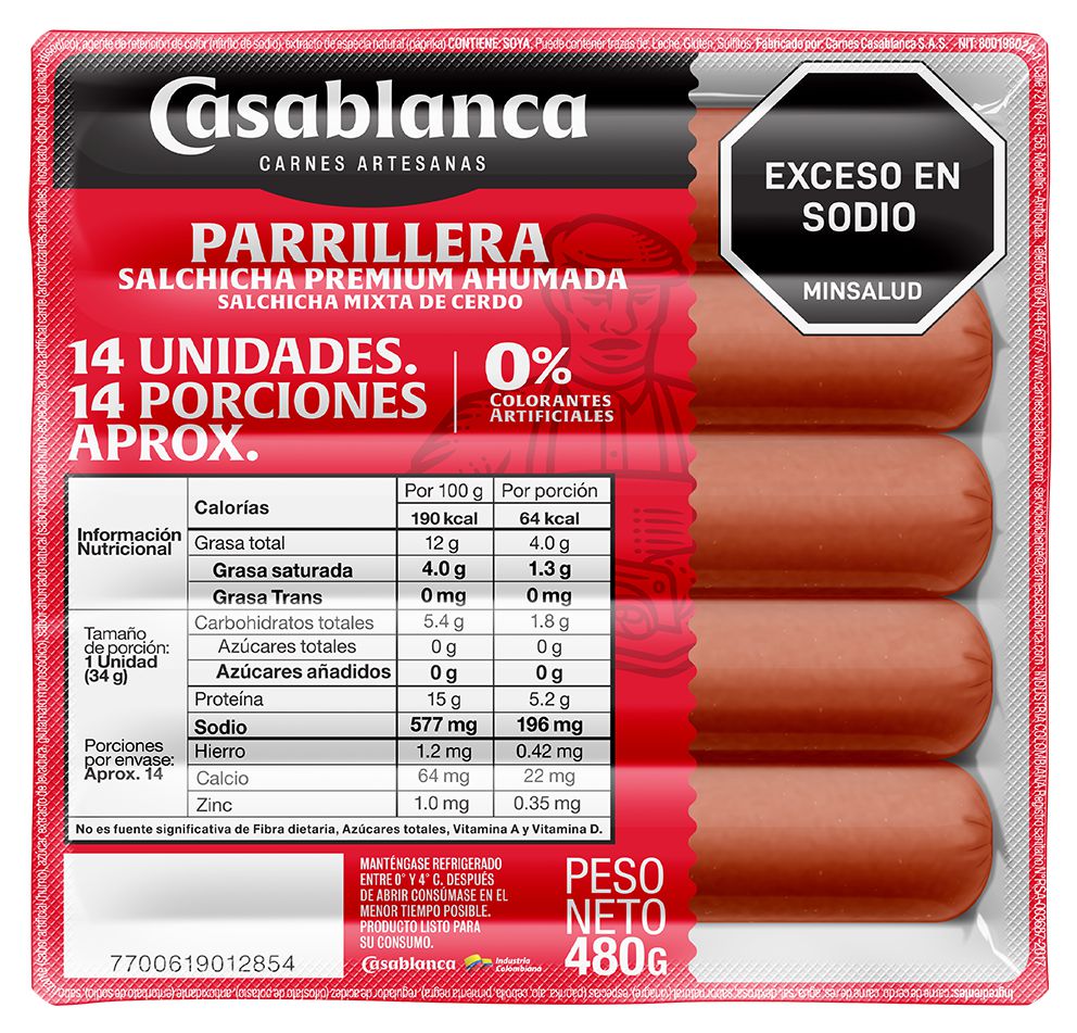SALCHICHA CASA BLANCA 480G PARRILLA CERD