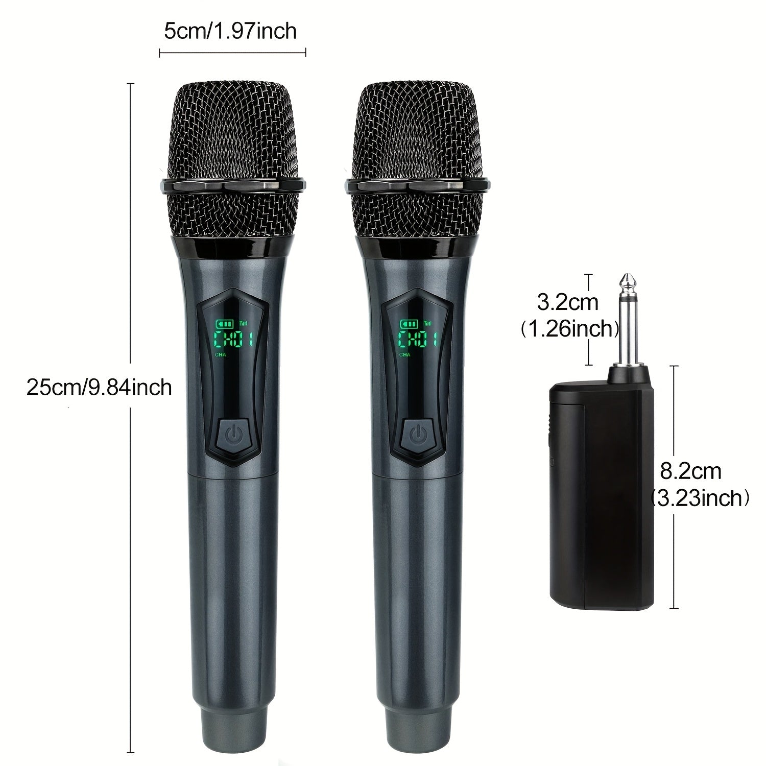 Micrófono inalámbrico para karaoke, sistema dinámico de mano con micrófono y receptor recargable, ideal para fiestas, iglesias, reuniones, bodas, para animadores, color gris