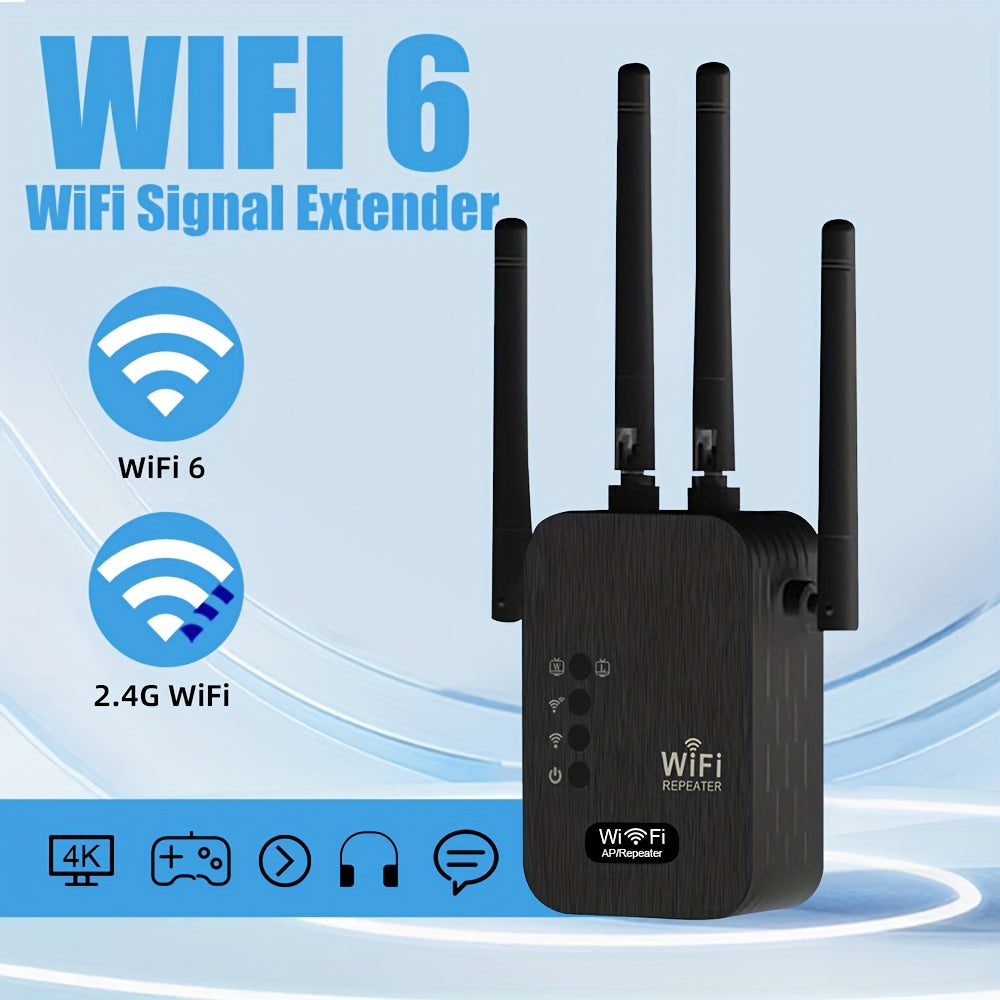 Amplificador WiFi 2024 Nuevo, Señal 6x Más Fuerte, Cobertura de 2.4GHz hasta 8500 Pies Cuadrados, Compatible con 35 Dispositivos, Cobertura Completa 360° con 4 Antenas, Configuración Rápida y Puerto Ethernet Incluido