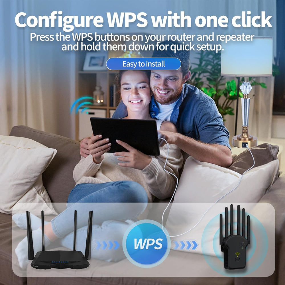 Amplificador de Señal WiFi Momoor, Potencia de Penetración Fuerte, Puede Conectar hasta 35 Dispositivos, 4 Antenas de Alta Ganancia, Cobertura de 9.14 metros, Puerto Ethernet, Configuración con Un Solo Clic, Adecuado para Hogar, Oficina, Café