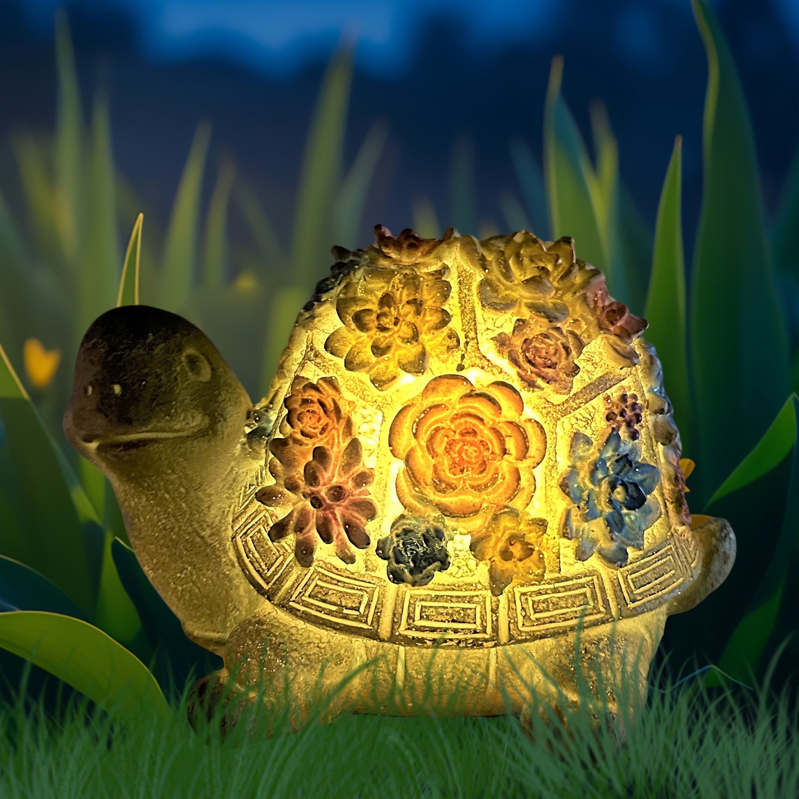 Lámpara Solar IP44, Estilo Creativo de Tortuga Piedra y Suculenta, Iluminación Exterior de Artesanía en Resina para Paisaje, Adorno de Luz de Estatua, Adecuado para Decoración de Jardín, Regalo para Amigos