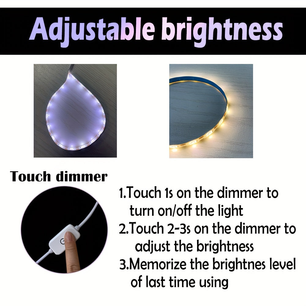 Tira de luces LED regulable para máquina de coser, 29.87 cm, luz flexible con USB y regulador táctil, para iluminación bajo gabinete, manualidades y celebraciones, montaje adhesivo, acabado metálico, pantalla de resina - 1 unidad