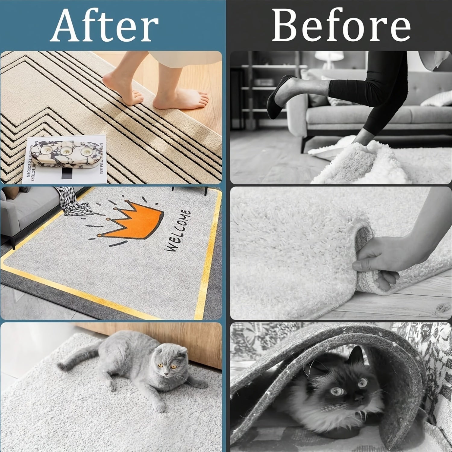 4/8/16/20piezas Cinta de sujeción de alfombra antideslizante - Lavable, Reutilizable, Adhesivo de doble cara para pisos de madera dura y baldosas