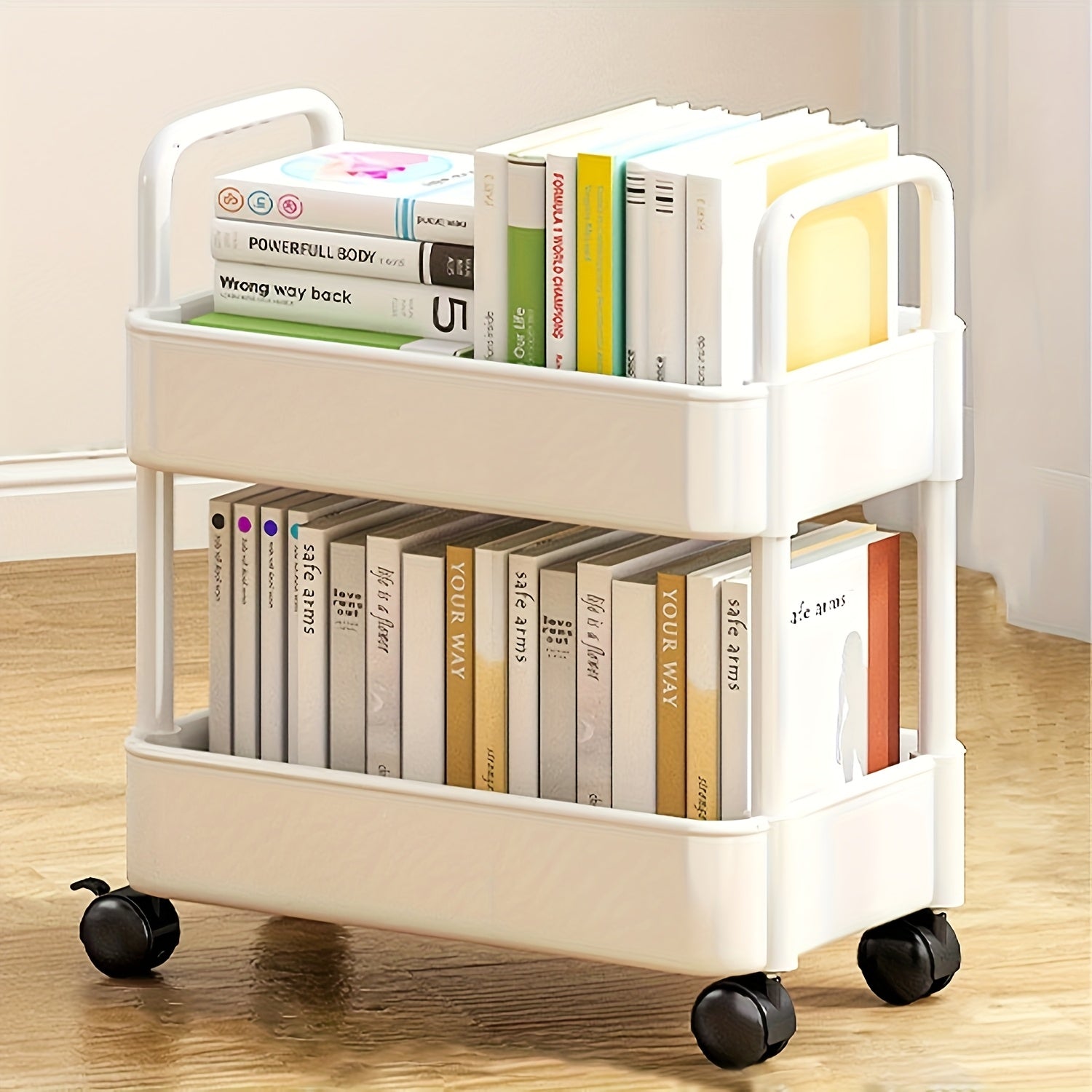 Carro móvil multiusos de gran capacidad con 4 ruedas - Organizador de almacenamiento de 2 niveles, estructura plástica resistente, superficie fácil de limpiar - Organizador de cocina, baño, oficina y dormitorio que ahorra espacio - Carro de almacenamient