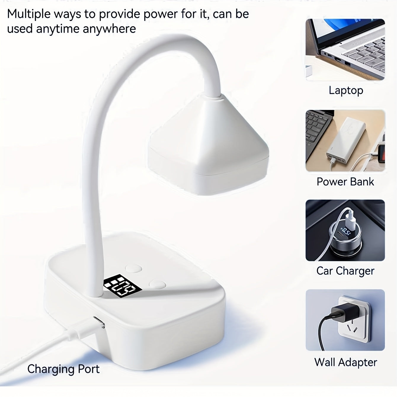 Linterna de Gel Recargable Inalámbrica - Temporizadores Dobles 30s/60s, Ángulo Ajustable 360° y Luces LED Azules para Uñas Rápidas, Portátil con Pantalla Digital USB, Linterna para Manicura en Casa o Salón, Cuerpo de Plástico Duradero