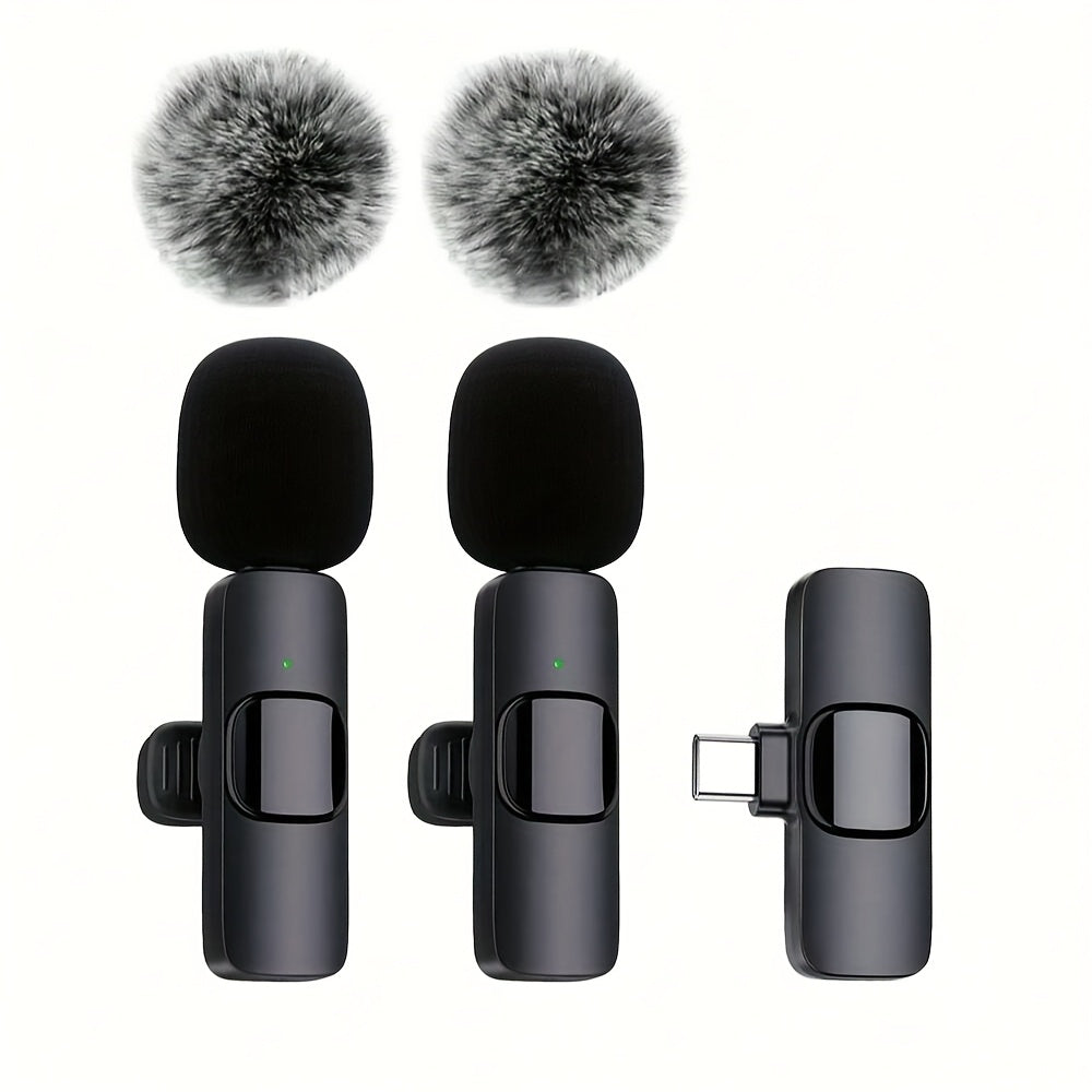 Microfono Lavalier sin varillas con 10 Receptores de Audio, USB-C y Funcionalidad Inalámbrica, Doble Micrófonos, Incluye Pantalla Antiviento, Cancelación de Ruido, Ideal para Streaming, Podcasting y Grabación de Video