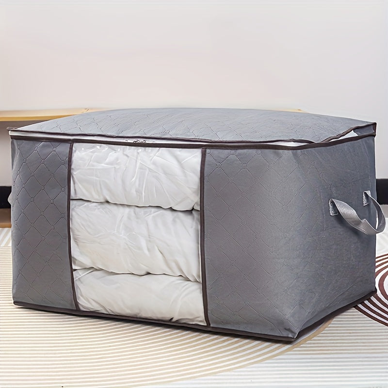 Bolsa organizadora grande para ropa, hecha de tela no tejida, con ventana transparente y cierre seguro de cremallera, protector multiusos para cobijas, edredones y ropa de temporada, almacenamiento debajo de la cama