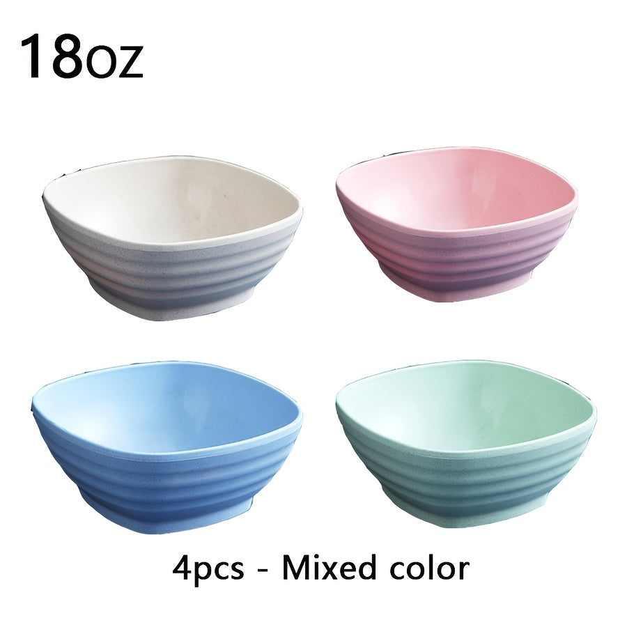 4 piezas, Cuenco de Cereales de Plástico Cuadrado, Cuenco para Snacks, Cuenco Reutilizable de Cocina, Apto para Microondas y Lavavajillas, Puede ser utilizado para Sopa, Cereales, Ramen, Caravana, Camping, Residencia Universitaria