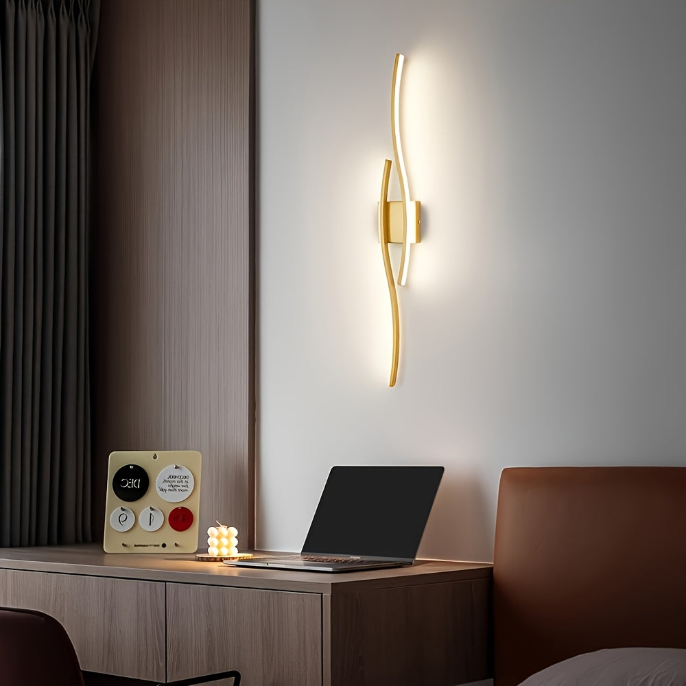 1 pieza de moderno lujo LED de pared, montaje semienterrado con acabado metálico, iluminación de 3 tonos ajustable para dormitorio, sala de estar, baño y espejo de tocador - Conectado a la red, compatible con Alexa, 110-240V, luz de pared para dormitorio