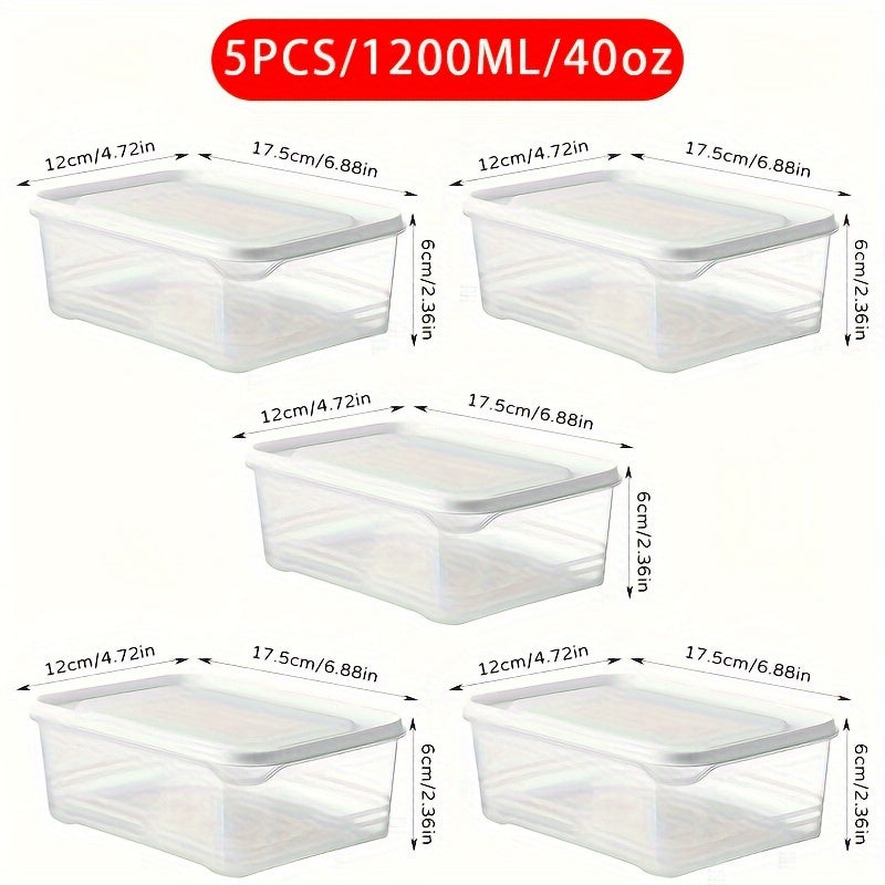 5 piezas de Contenedores para Refrigerador de 40oz con Tapas - Cajas Reutilizables para Alimentos Frescos, Carne y Verduras, Organizadores Portátiles para Congelador, Recipientes Sellados Multiusos, Accesorios de Cocina