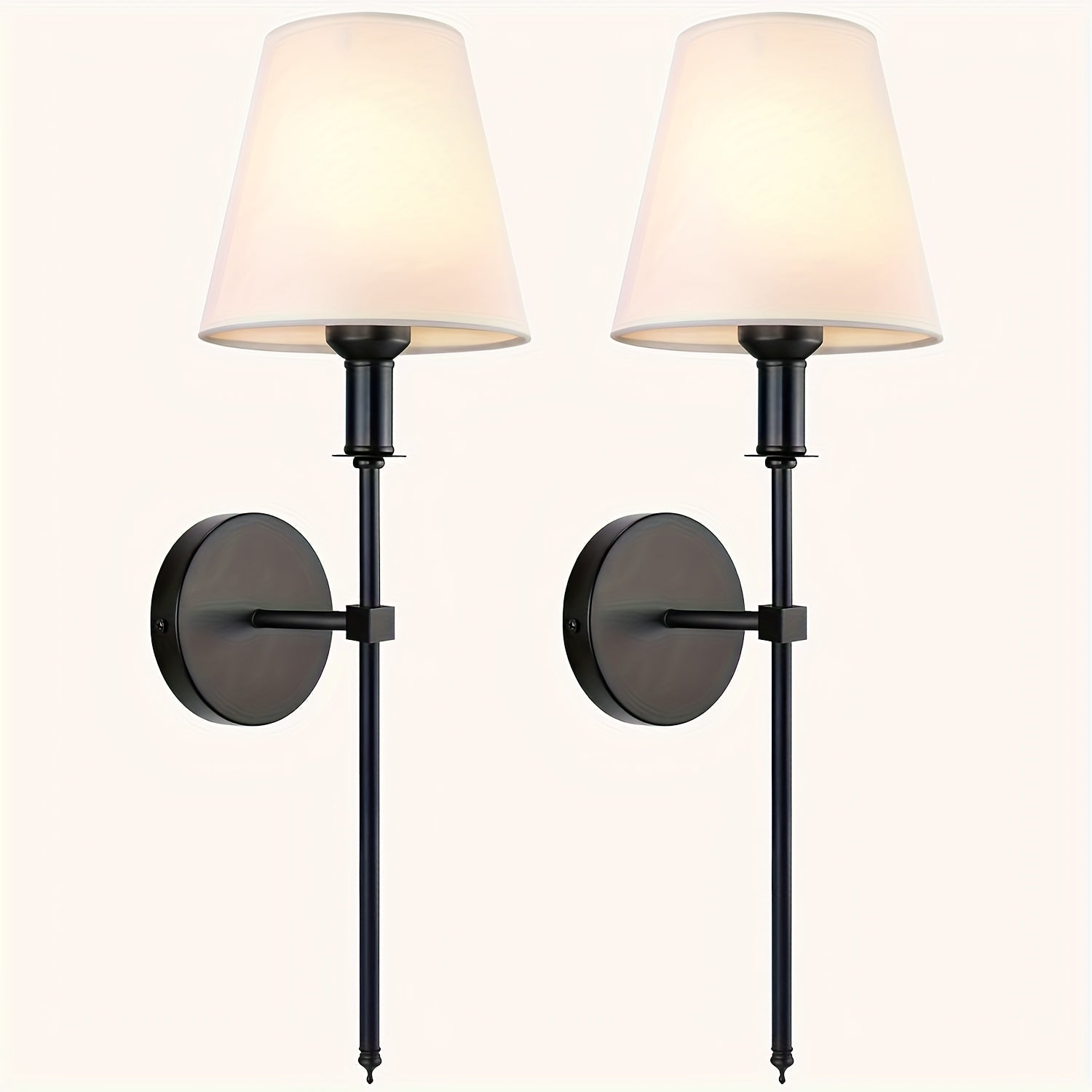 2 piezas de lámpara de pared con cubierta de tela, pantalla blanca para iluminación empotrada en baño o tocador, estilo antiguo, adecuada para sala, dormitorio o pasillo, lámpara colgante E26/E27 (sin bombilla)
