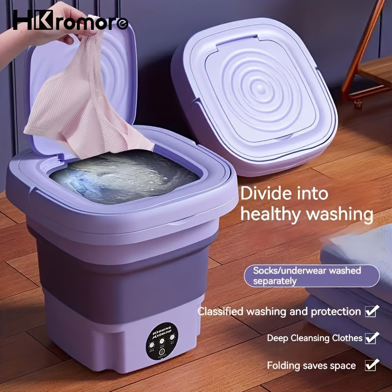 HKromore 8L Lavadora Portátil Plegable con Cubeta Colapsable, 3 Modos de Esterilización Efectiva, Adecuada para Apartamentos, Lavandería, Camping, RV, Viajes, Lavado de Ropa Interior, Sujetadores y Calcetines