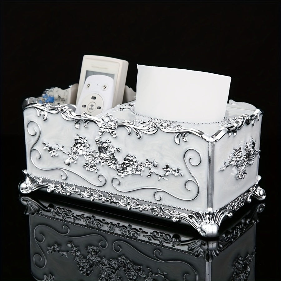Caja de pañuelos elegante de estilo europeo, soporte rectangular multifuncional de plástico para el hogar, sala de estar creativa personalizada, mesa de café, almacenamiento de control remoto, ideal para decoración del hogar y regalos de vacaciones.