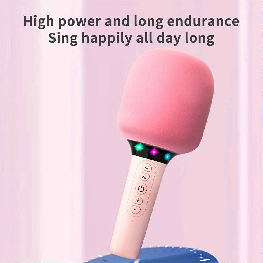 Micrófono inalámbrico TANALAZ con sistema de sonido y luces coloridas - Micrófono portátil USB-C recargable para viajes, hogar, fiestas, KTV - Batería, 2,5-10W de potencia, rosa/azul, accesorios KTV, micrófono moderno, audio de alta calidad