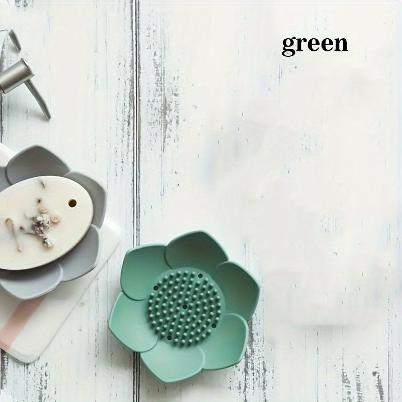 Plato para Jabón de Silicona con Diseño de Loto - Sin Taladro, Soporte para Jabón de Baño con Drenaje, Portátil e Inodoro