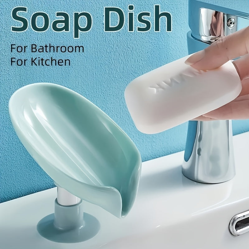 Porta Jabón con Ventosa Sin Taladro - Organizador Ovalado para Baño y Cocina con Compartimentos Dobles, Plato de Plástico Duradero Montado en la Pared para Higiene y Ahorro de Espacio