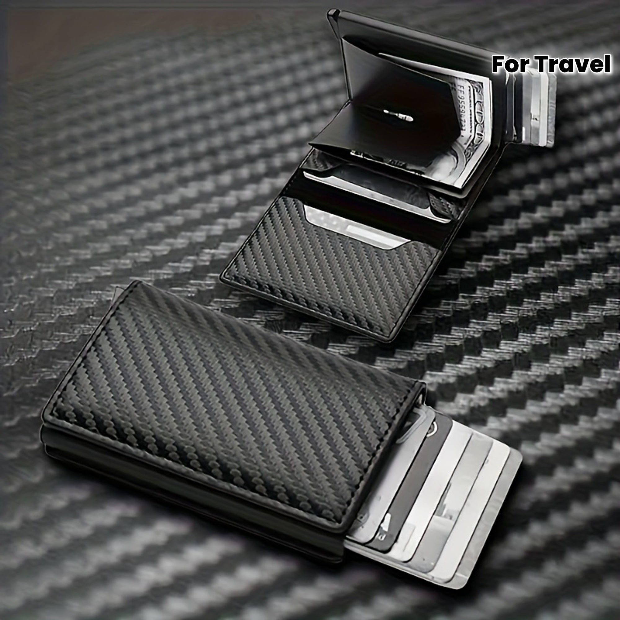 Billetera delgada para hombres con bloqueo RFID - Portatarjetas de aluminio negro, ligero y seguro para viajes, camping y uso diario