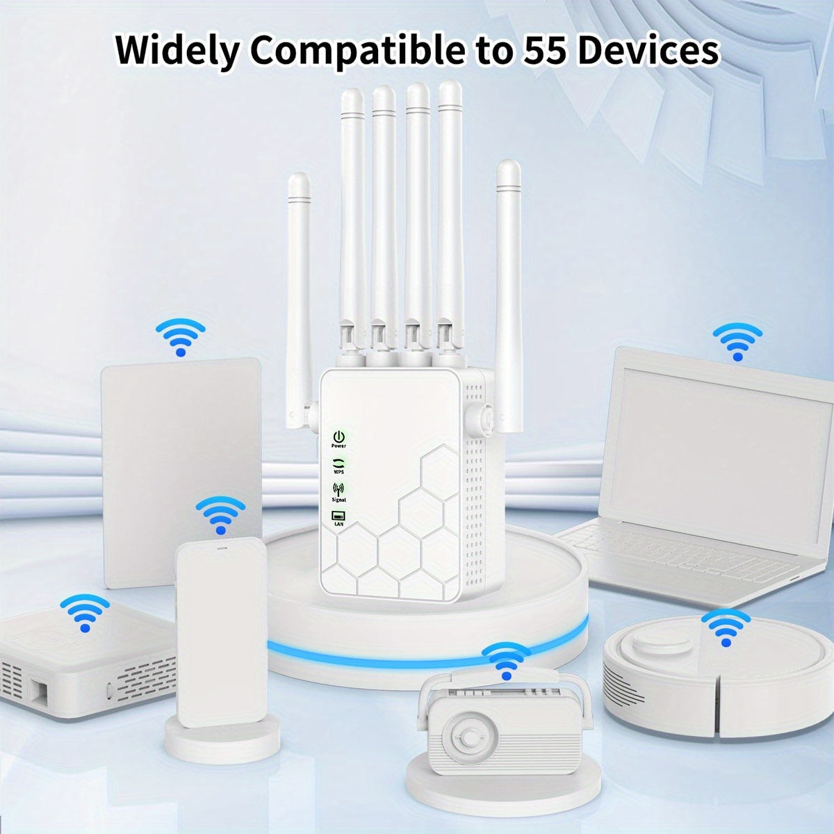 Amplificador/Extensor de Wifi OEKE, admite hasta 25 dispositivos, brindando una cobertura más amplia que nunca. Reforza el señal Wifi en casa | Repetidor de Wifi para mejorar Internet.