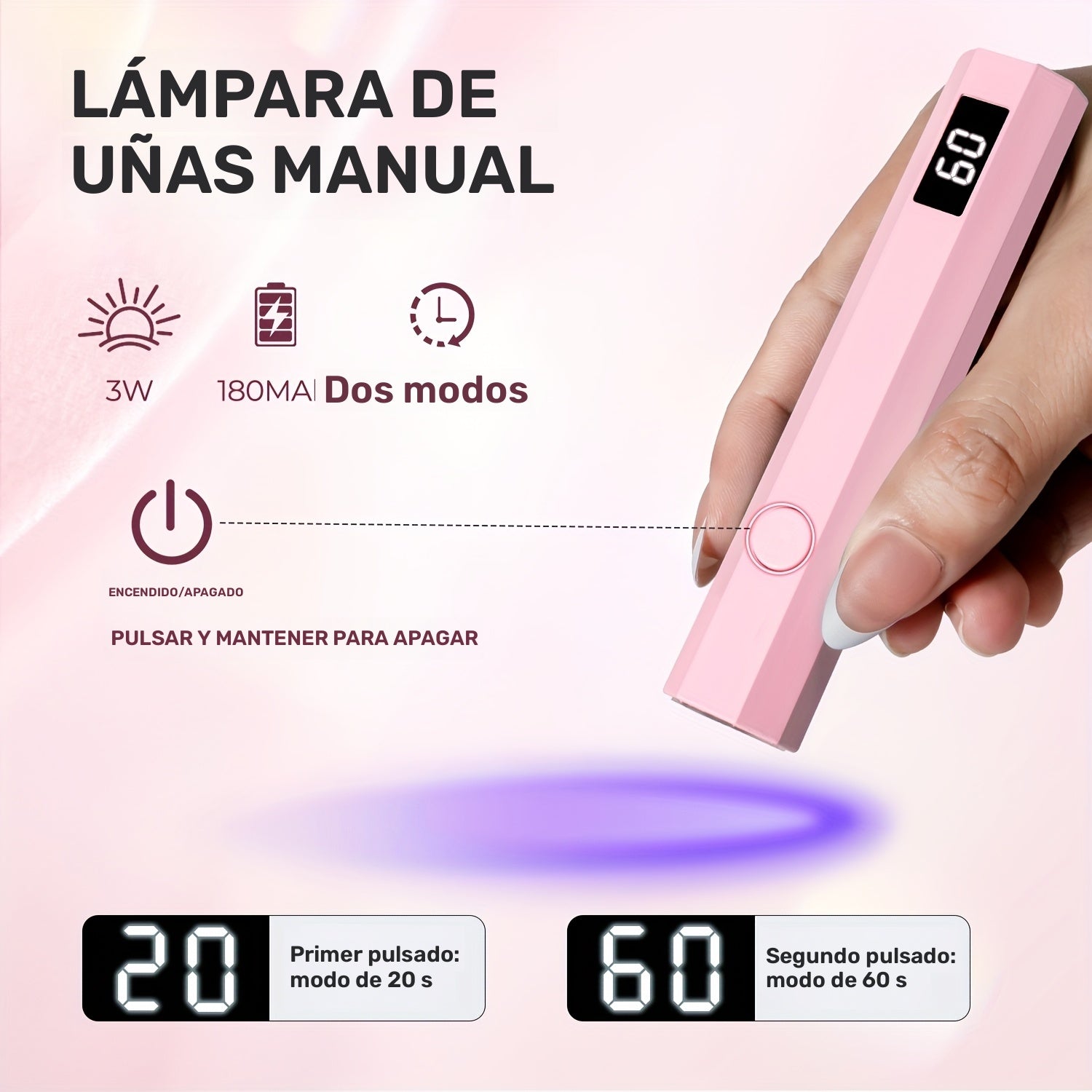Mini Lámpara UV Portátil para Uñas, Lámpara UV para Uñas de Gel con Pantalla LED, Lámpara Pequeña Portátil para Relajación, Lámpara de Horneado de Uñas, Lámpara de Mano para Uñas
