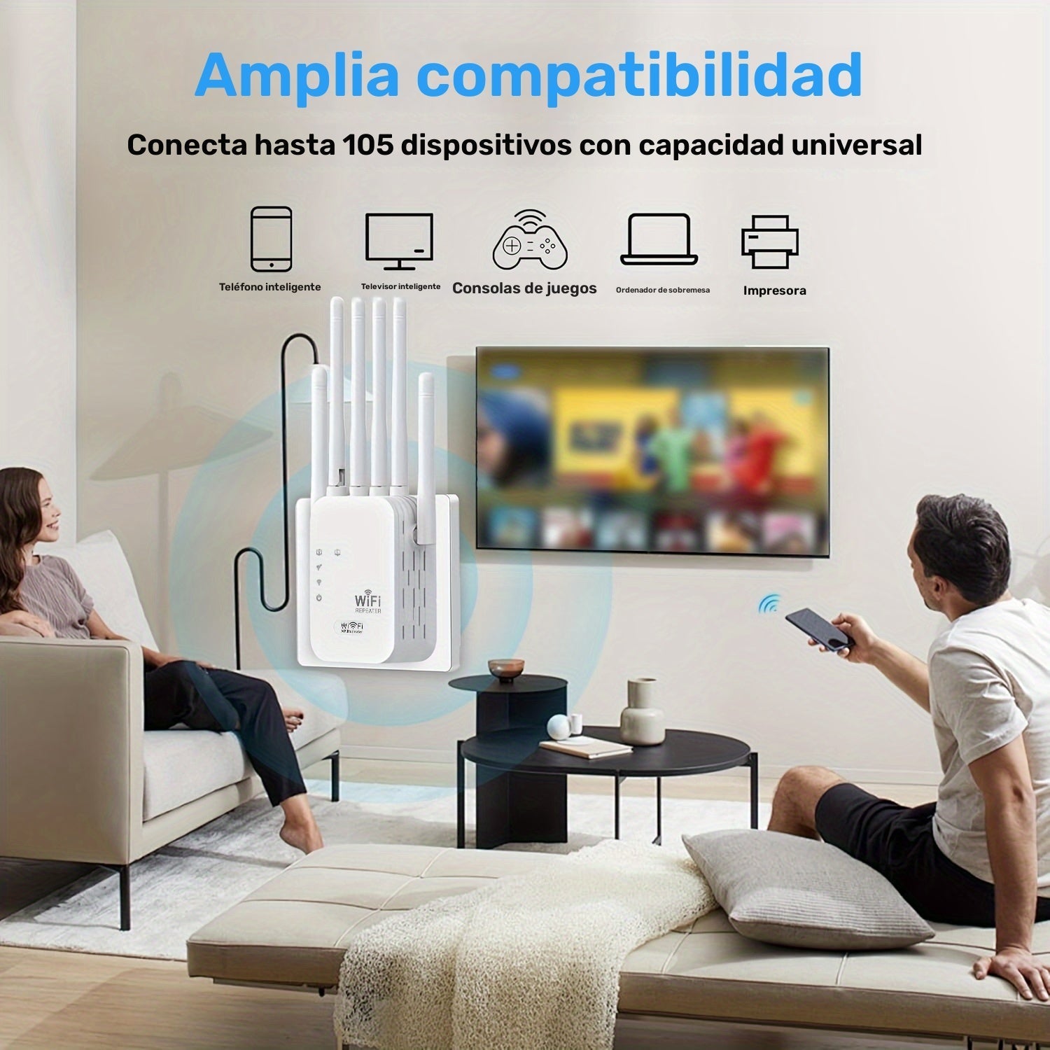 Internet de Alta Velocidad OEKE-1200 Mbps, Conexión de Aplicación 3-en-1, 6 Antenas - Penetración Fuerte, 6 Antenas de Alta Ganancia con Señal Más Fuerte y Cobertura Más Larga, Amplia Compatibilidad, Conexión de Hasta 105 Dispositivos