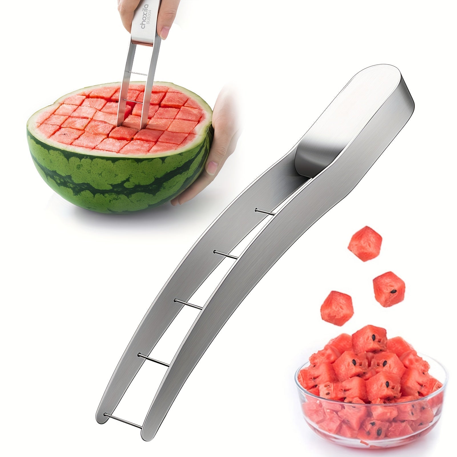 Cortador de sandía de acero inoxidable 304 - Herramienta manual sin esfuerzo para cubos perfectos, ideal para pícnic y fiestas, esenciales para pícnic | Herramienta de cocina moderna | Construcción duradera, cortador de sandía
