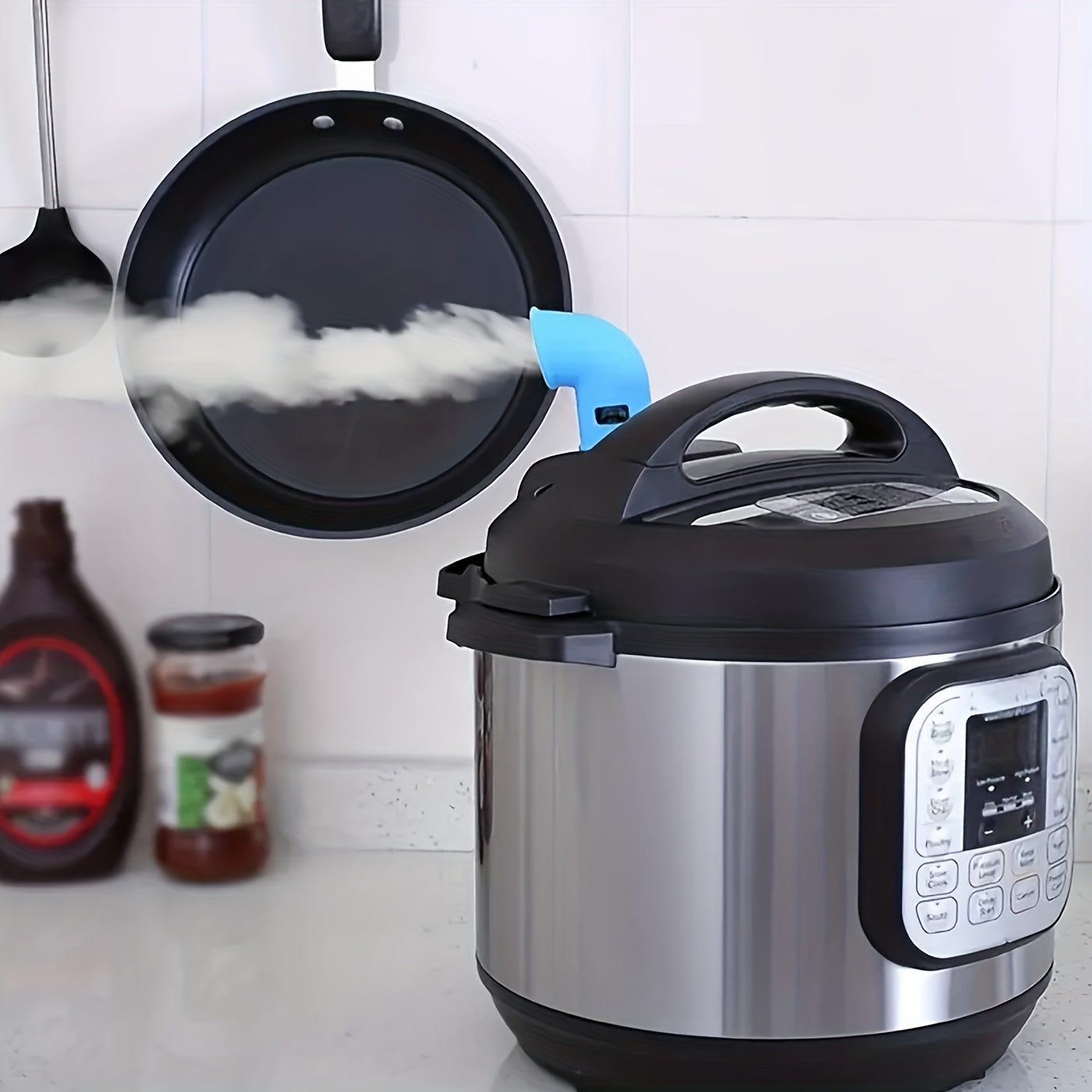 1pc Accesorio Desviador de Vapores de Silicona para Instant Pot & Freidoras de Aire - Azul, Tubo de Silicona Seguro para Alimentos, Perfecto para la Organización de la Cocina