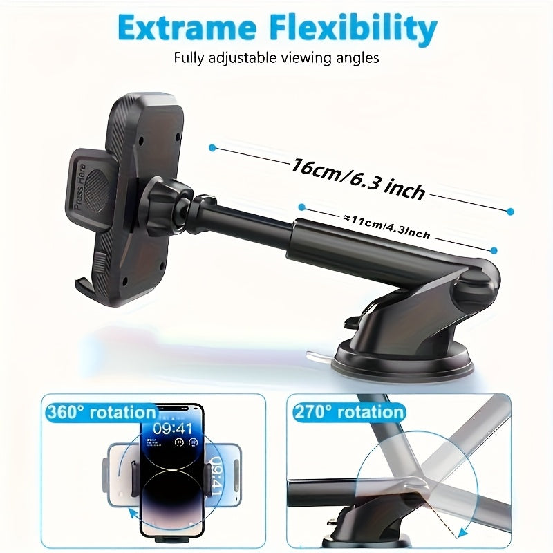 Soporte para teléfono de coche con rotación de 360 grados y cabezal giratorio de 270 grados, soporte para smartphone 2 en 1, suave de PVC, para navegación en vehículo
