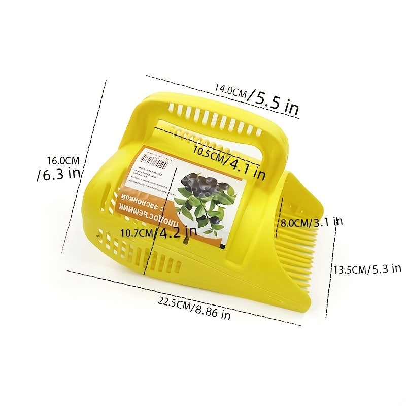 Recogedor de Arándanos Ergonómico - Cosechador de Plástico Amarillo Duradero con Mango Fácil de Agarrar para Arándanos, Fresas y Más - Dispositivo Ligero para Recoger Frutas sin Esfuerzo