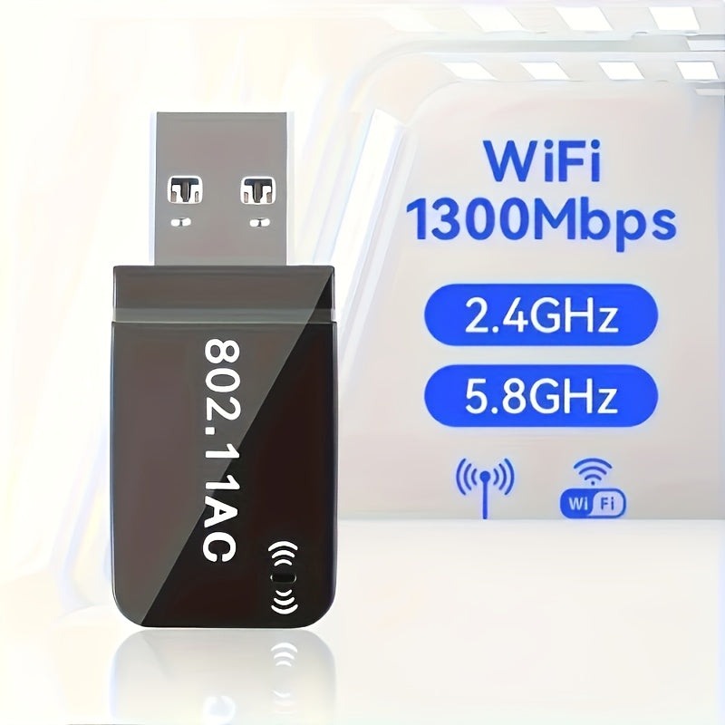 Adaptador sin varillas USB de 1300Mbps para PC, Tarjeta WiFi Dual-Band 2.4GHz/5.8GHz con Soporte 802.11ax, Cobertura Mejorada y Rendimiento Penetrante, Ideal para Streaming HD y Juegos; Compatible con Windows 7/8.1/10/11