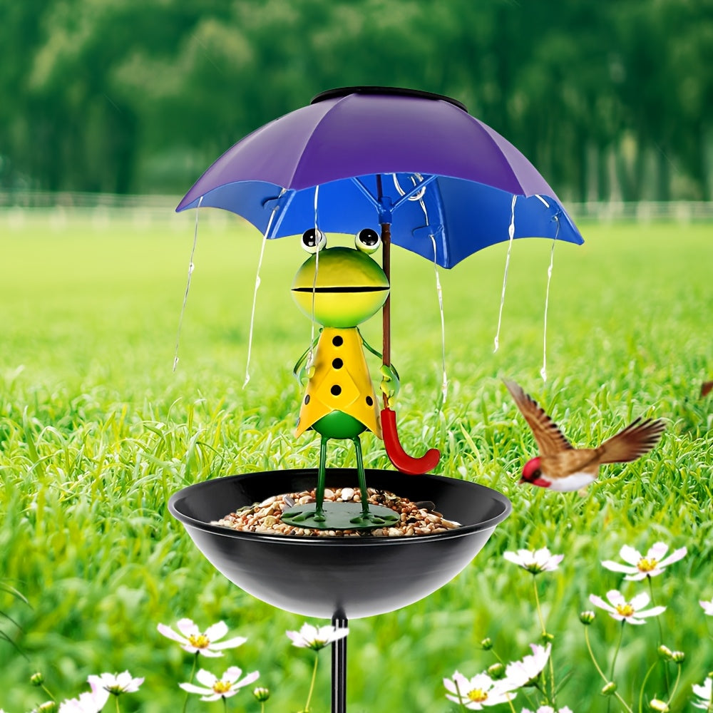 Comedero para pájaros con forma de rana solar y luz LED, decoración para jardines, caminos y patios. Apto para uso exterior