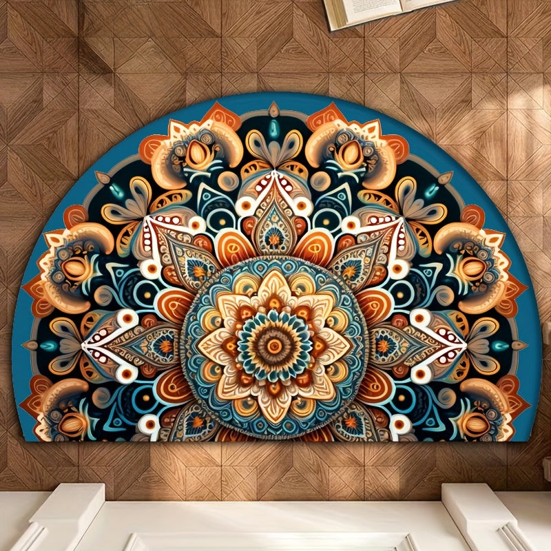 Alfombra de Entrada Estilo Boho con Diseño Mandala, Súper Suave y Lavable, Ideal para Sala, Cocina, Baño, Dormitorio y Exteriores