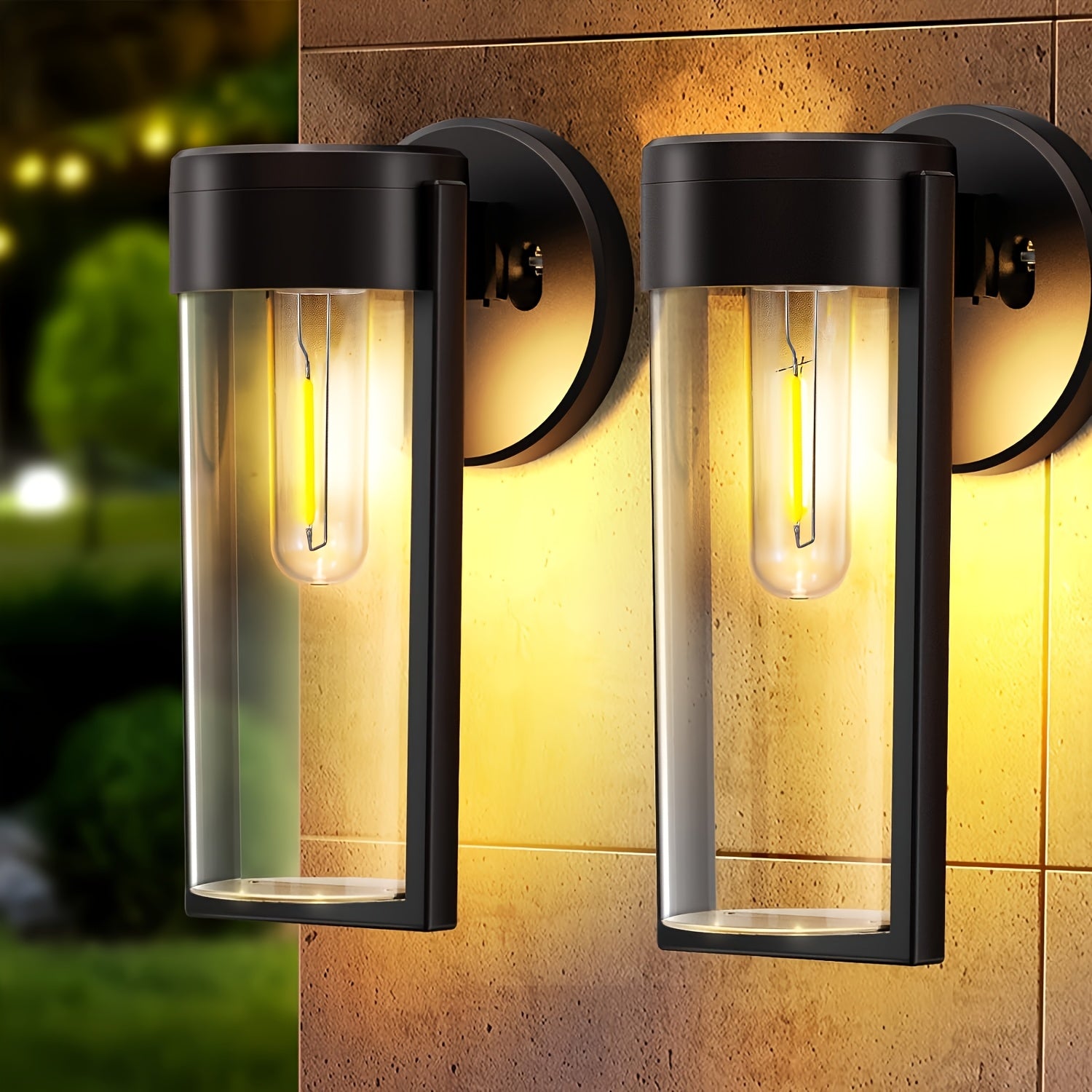 2 piezas de luces solares al aire libre LED con luz blanca/caliente, luces solares de pared, luces solares de pared impermeables para jardín, patio, patio, baranda (paquetes de 2 negros)