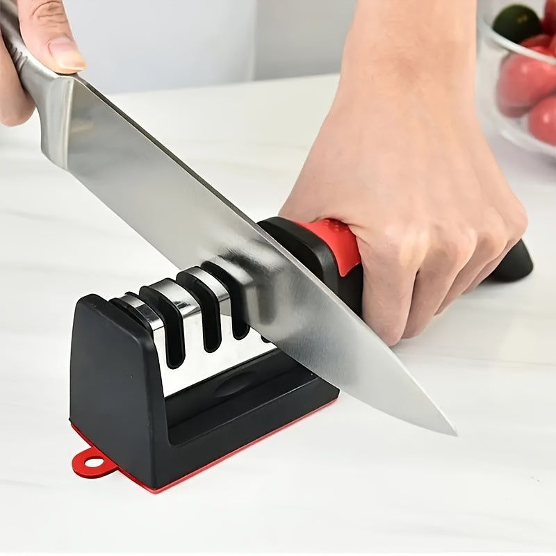Afilar cuchillos manual de 4 etapas profesional - Herramienta portátil para afilar en la cocina, plástico duradero, no eléctrica, fácil de usar, no requiere baterías, afila cuchillos de manera eficiente, esenciales de la cocina | Afilar sencillo | Afila