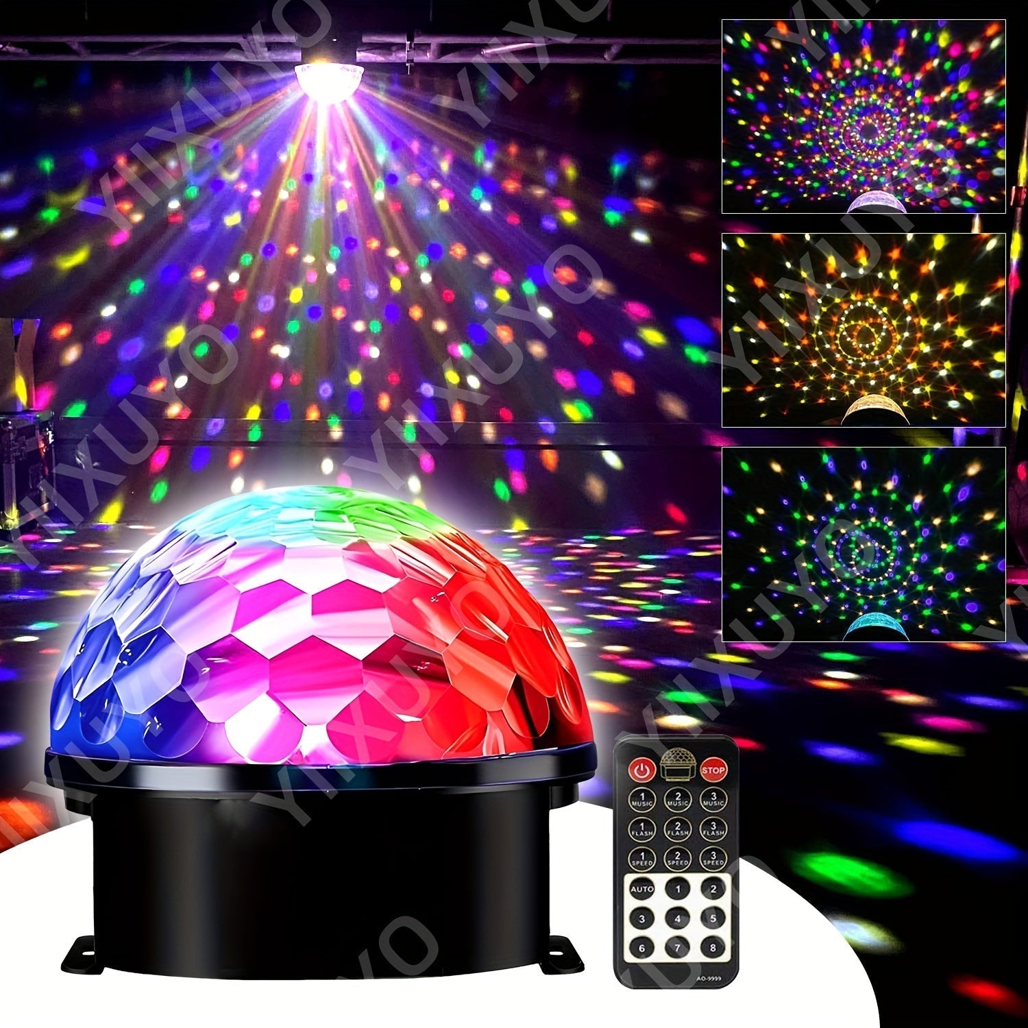 Esfera de discoteca LED de 9 colores con control remoto – Luces para fiestas activadas por sonido, ideal para hogar, fiestas de baile, cumpleaños y clubes, diseño en plástico transparente, enchufe americano, incluye control remoto y manual de usuario, ac