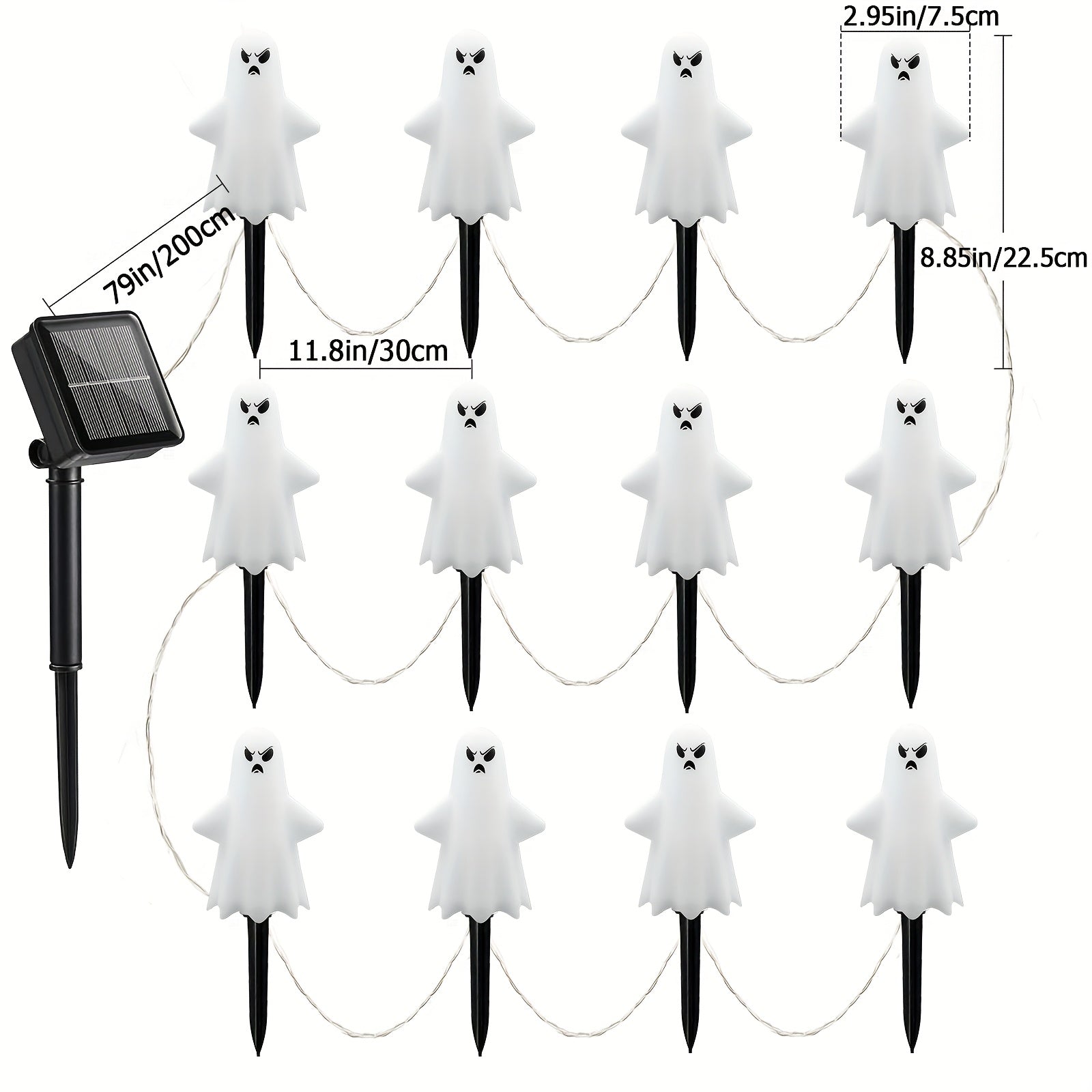 12 paquetes de luces solares de tierra espeluznantes para Halloween - Bats de horno de luces verdes, calidad IP44, 8 modos de iluminación (esqueleto/soplado/cambiando), montaje semi-inclinado, plástico duradero para decoraciones de exteriores de Hallowee