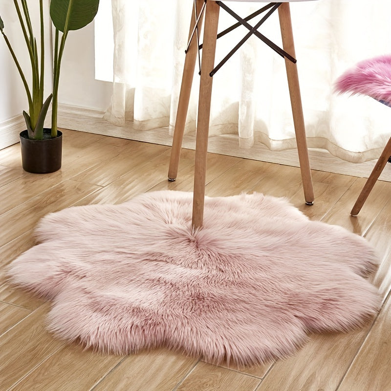 Alfombra decorativa lavable de lana sintética con diseño floral y pelo largo