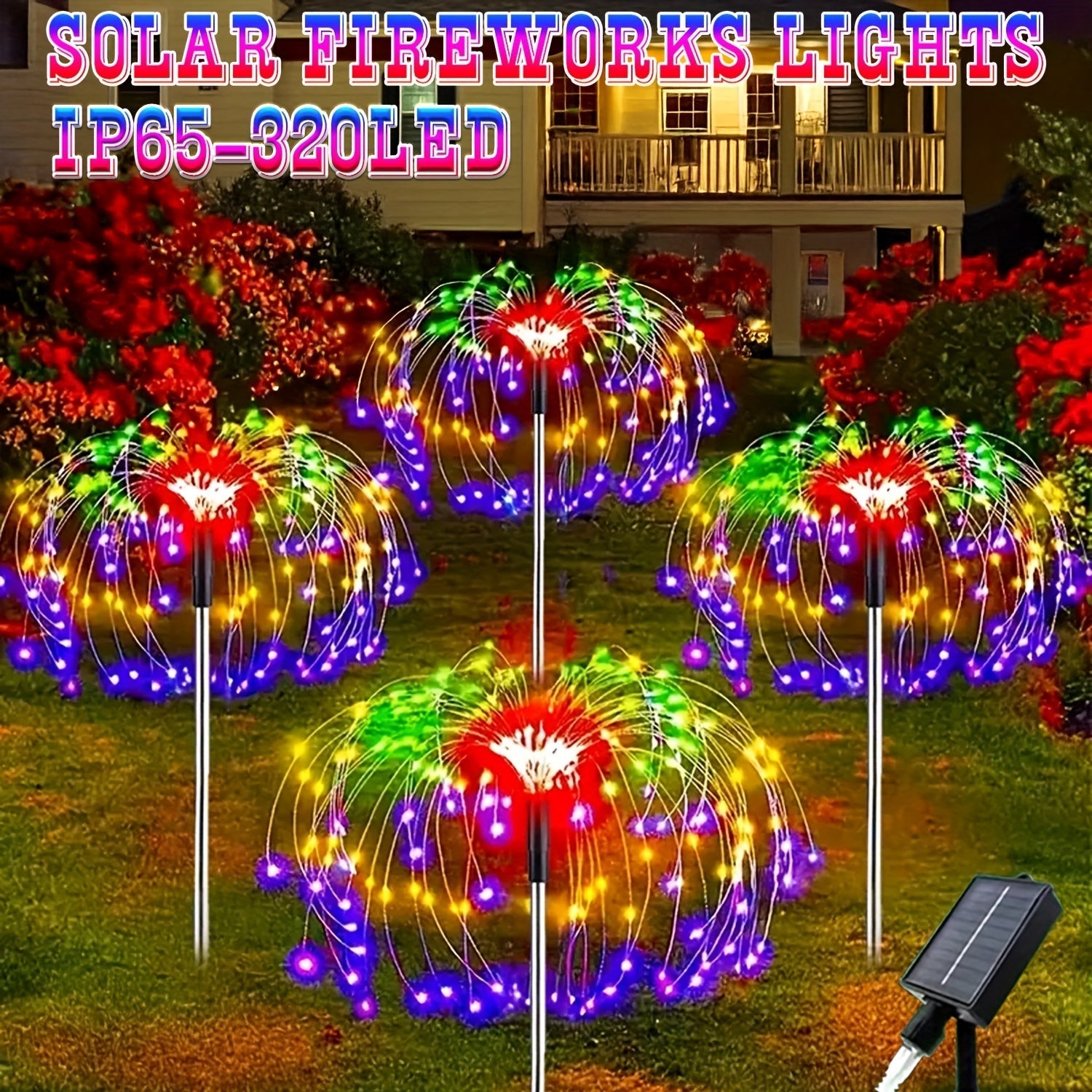 4/ 1 Paquete de Luces Solares para Jardín con Efecto Fuegos Artificiales, IP65 Impermeables, Decoración DIY Solar con 8 Modos, para Caminos y Fiestas