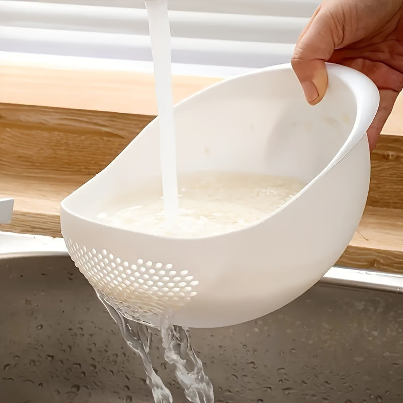 1pieza Cernidor multifuncional de cocina para arroz y verduras - Duradero plástico PP, fácil de usar, no requiere baterías, ideal para limpiar arroz y verduras, herramienta de limpieza de arroz | Diseño ergonómico | Drenaje eficiente