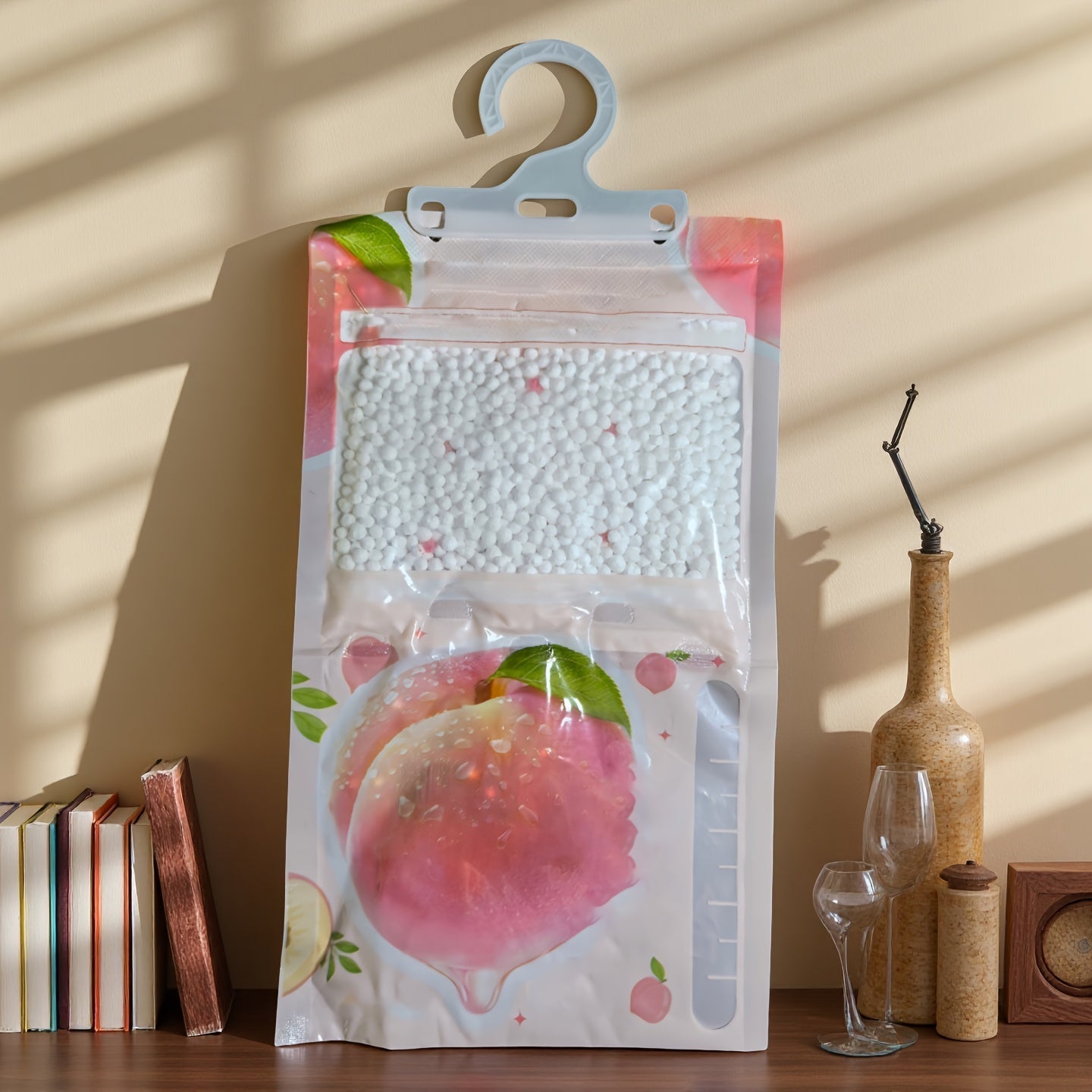 1 Absorvente de Humedad con Sabor a Durazno, Adecuado para Dormitorio, Sala de Estar, Cocina, Baño, Dormitorio y Más, Bolsa Deshumidificadora Colgante para Interiores