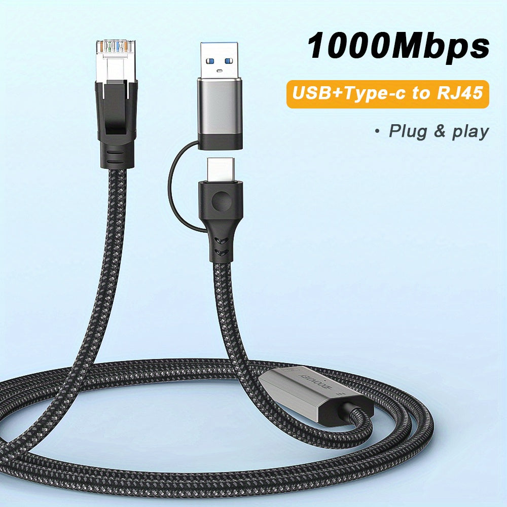 Adaptador de Cable RJ45 a USB para Hombre, Adaptador de Tipo C a USB Gigabit para Tarjeta de Red 2 en 1 para Switch iPhone 15 16 Pro Macbook Air Pro Laptop iPad Pad Teléfono y Xbox PS5